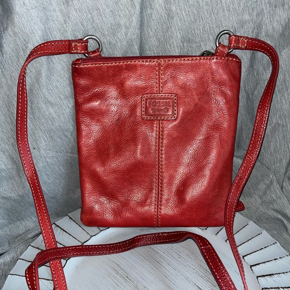 Fossil Leather Crossbody Burnt Red